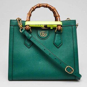 Gucci Green Leather Small Diana Tote Bag